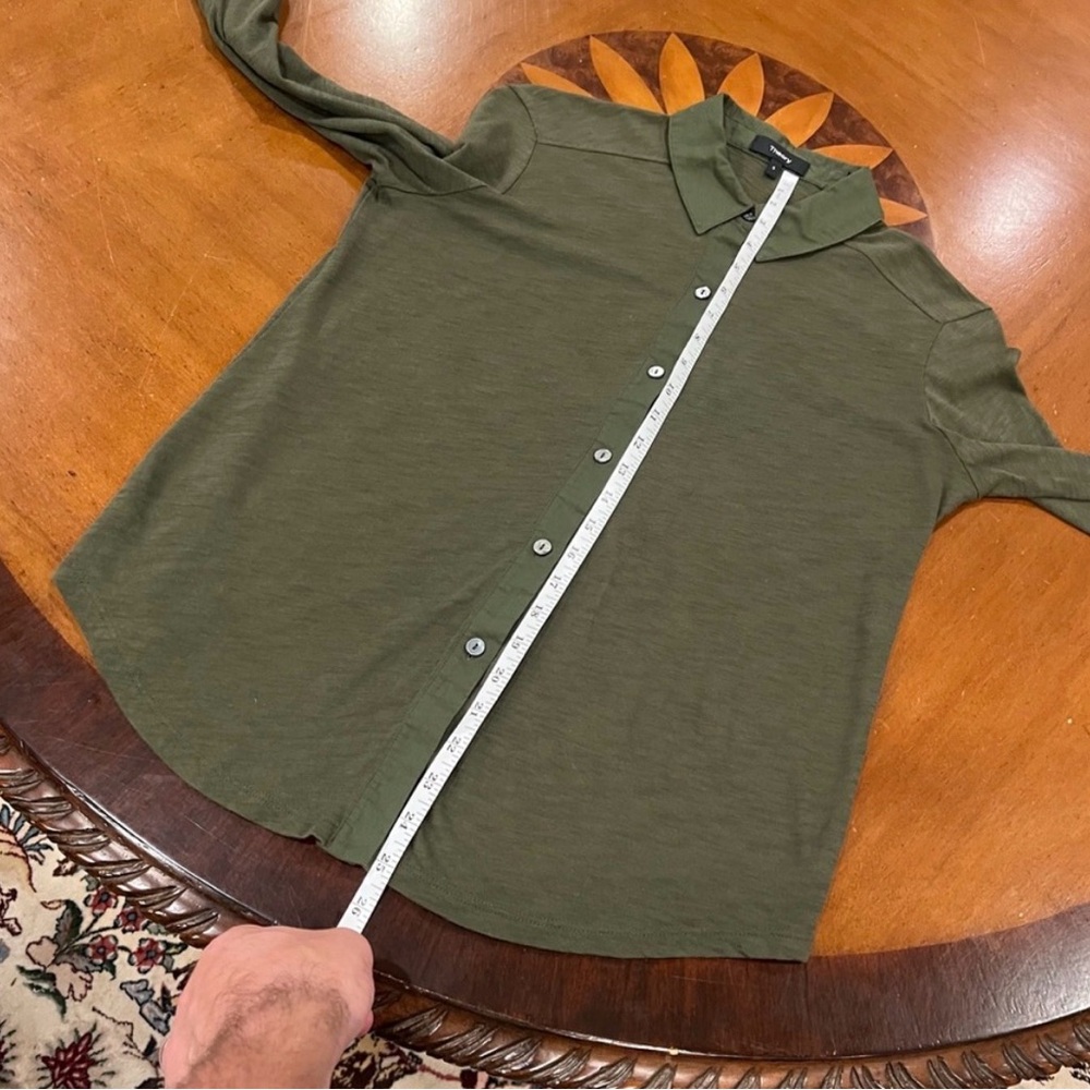 Theory Women's Riduro Cotton Slub Long Sleeve Button-Up Shirt Green Small - Picture 7 of 10
